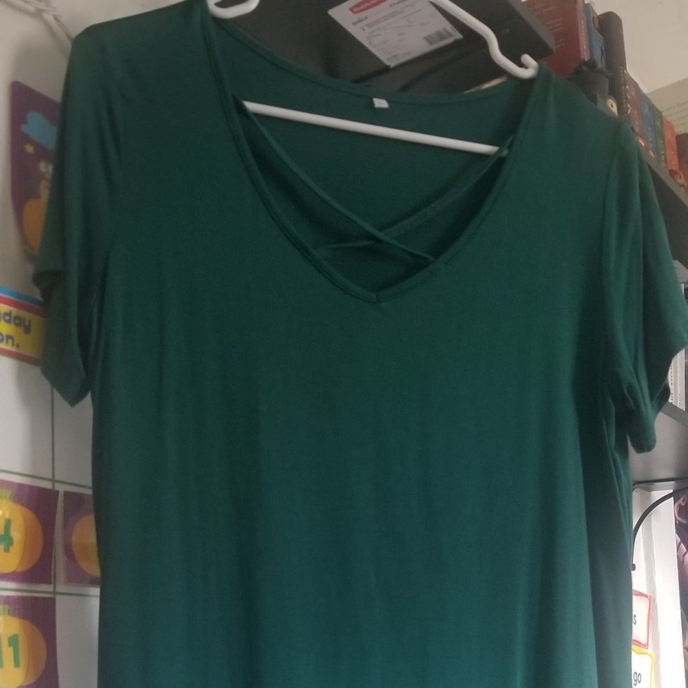 Womens Casual V Neck Short Criss Cross T-Shirt Blouse